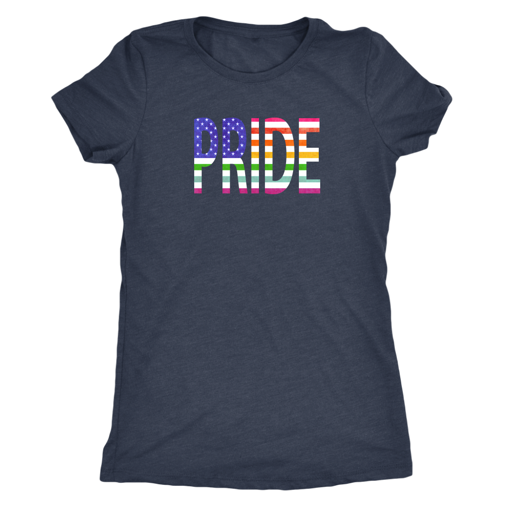 LGBTQ - Rainbow PRIDE US Flag - Vintage Distressed Women's Short Sleeve Comfort Tee - Island Dog T-Shirt Company