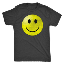 Smiley Face Vintage Tee - Guy's Hipster Short Sleeve Ultra Comfort Distressed Triblend Happy T-Shirt - Island Dog T-Shirt Company