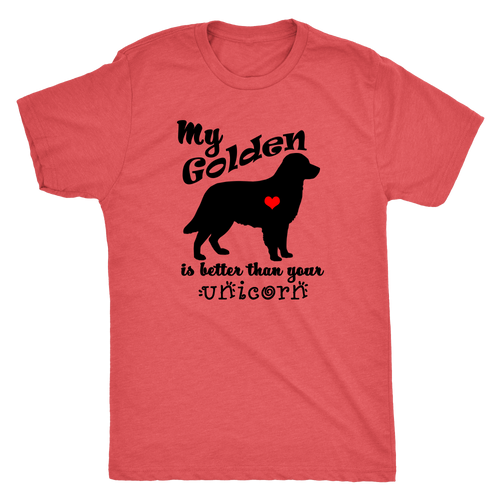 My Golden Retriever is Better Than Your Unicorn Men's T-Shirt - Triblend - Island Dog T-Shirt Company