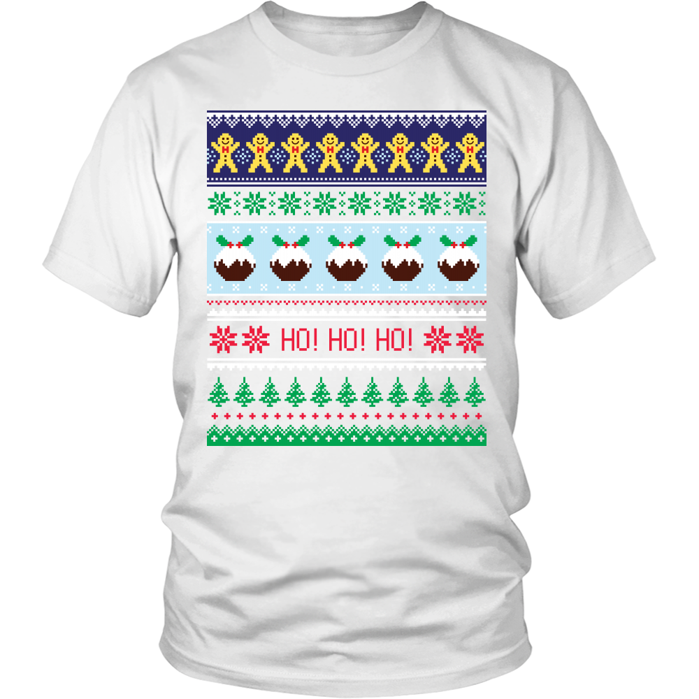 Ugly Christmas Shirt for Men and Women - Holiday Party Gingerbread Ho Ho Ho Unisex Tee - Island Dog T-Shirt Company
