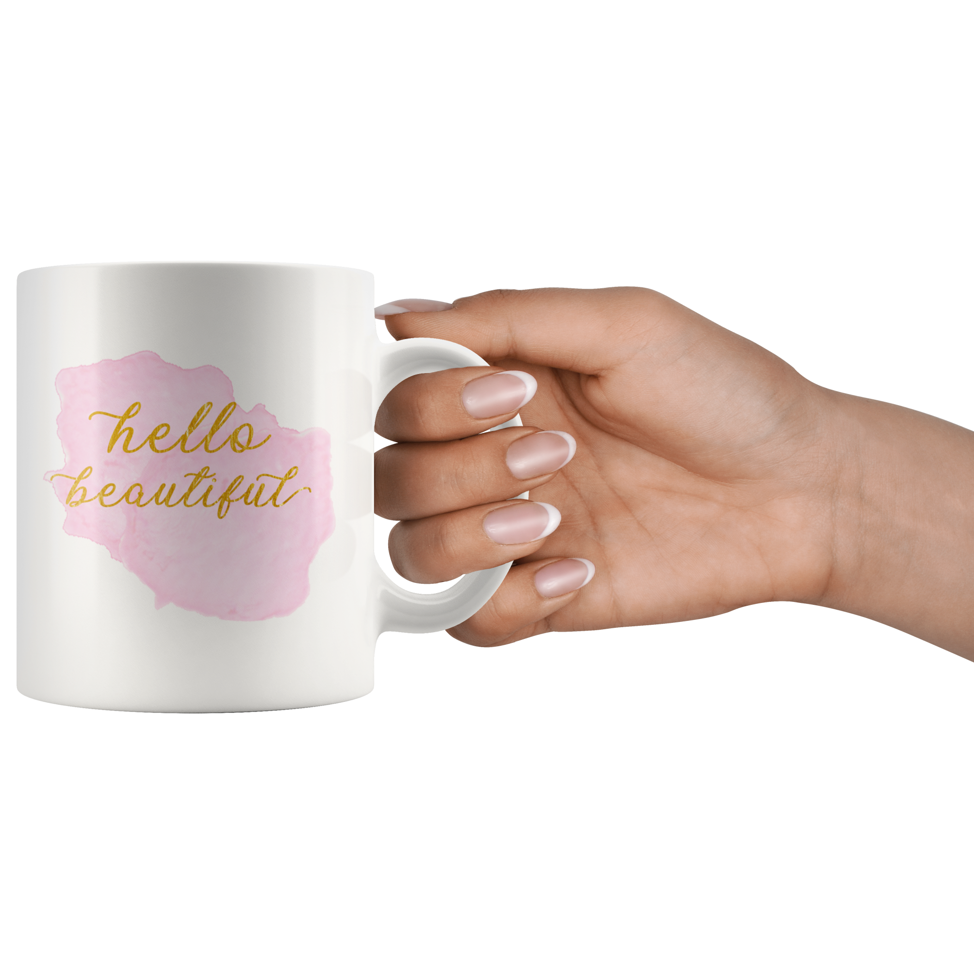 Hello Beautiful Coffee Mug for Women - Cute Rose Pink and Gold