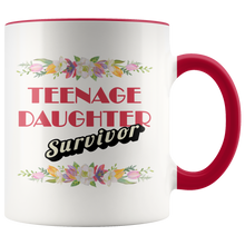 Teenage Daughter Survivor - Funny Mom or Dad Coffee Mug - 11 oz 2-Color Coffee Cup for Parents - Island Dog T-Shirt Company