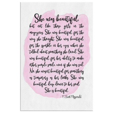 She Was Beautiful - F Scott Fitzgerald Quote Art Print - Wrapped Canvas Art - Inspirational Quotes for Her - Island Dog T-Shirt Company