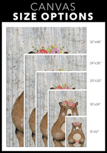 Woodland Nursery Decor for Girls - Girl Nursery Decor - Canvas Wall Art for Nursery - 5 Sizes - Floral Nursery Woodland Bear with Wreath over Birch Trees - Island Dog T-Shirt Company