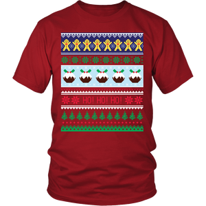 Ugly Christmas Shirt for Men and Women - Holiday Party Gingerbread Ho Ho Ho Unisex Tee - Island Dog T-Shirt Company